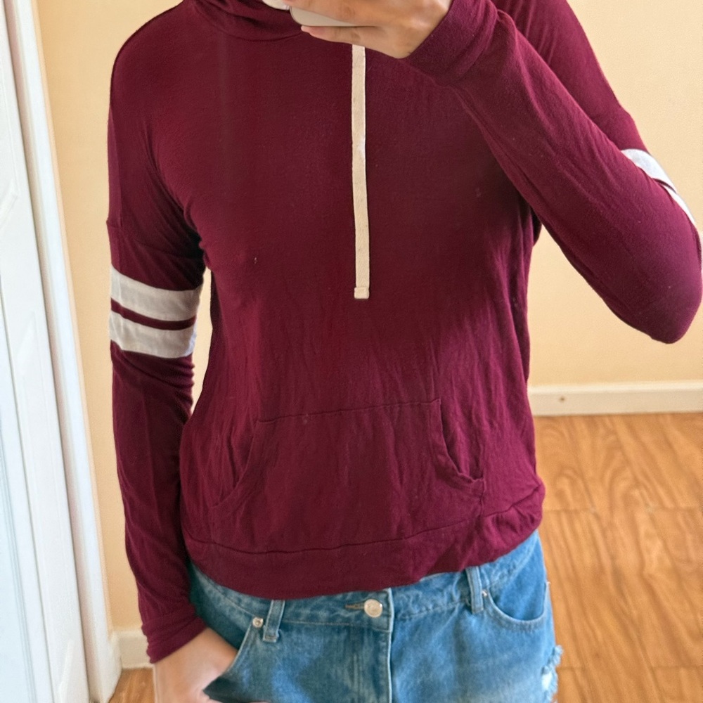 Pink Republic Burgundy Hooded Pullover with White Stripe Accents